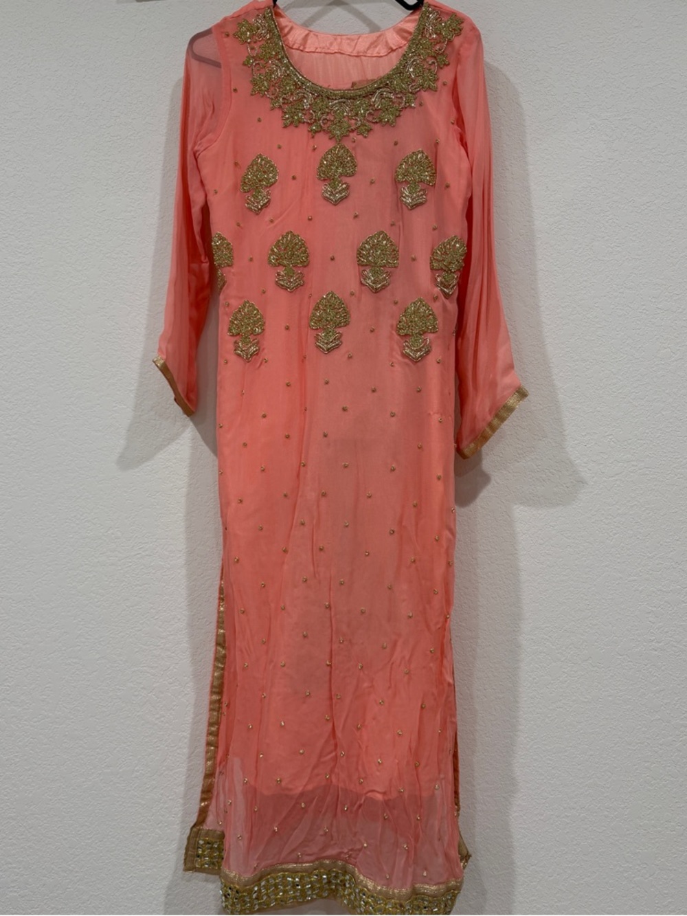 Peach Kurta set with gold embellishments